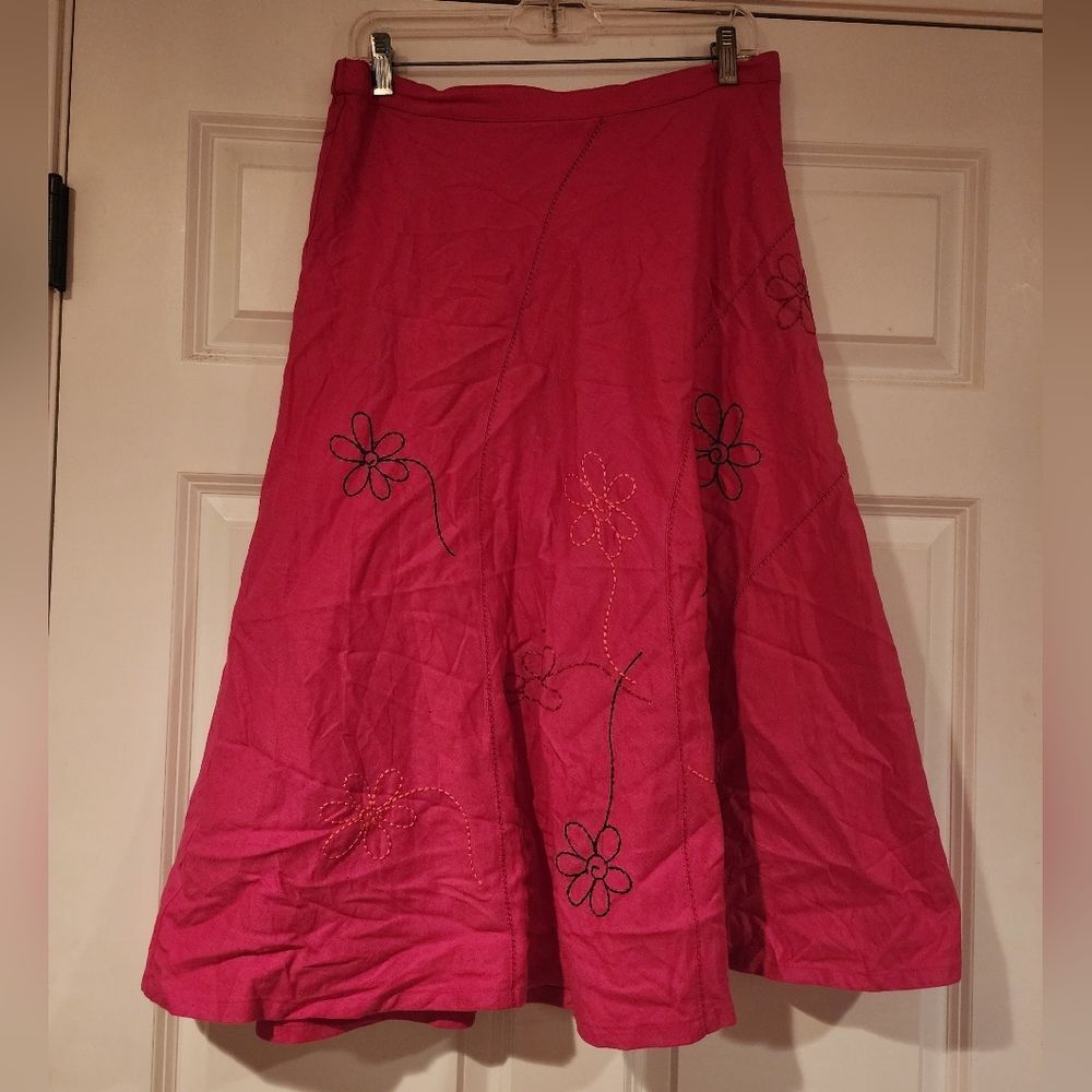 Sag Harbor pink flroal embroidered midi skirt Size 12